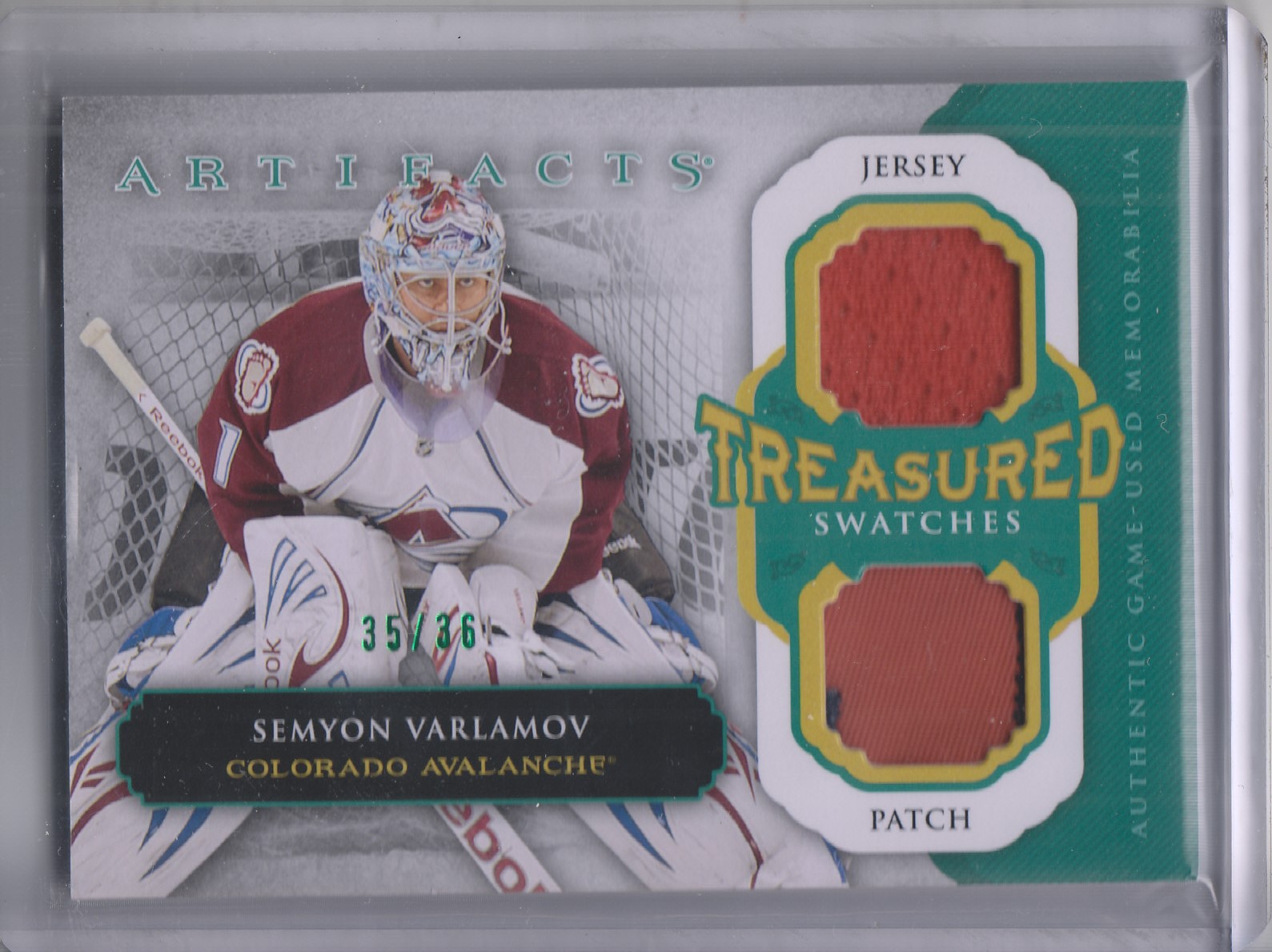 2013-14 Artifacts Treasured Swatches Jerseys Patches Emerald #TSSV Semyon Varlamov