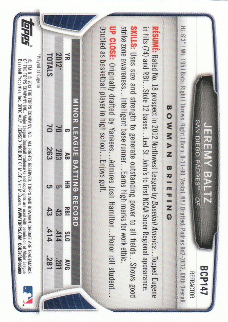 2013 Bowman Chrome Baseball Part 4 - Picture 100 of 316