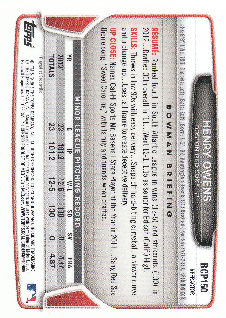 2013 Bowman Chrome Baseball Part 4 - Picture 102 of 316