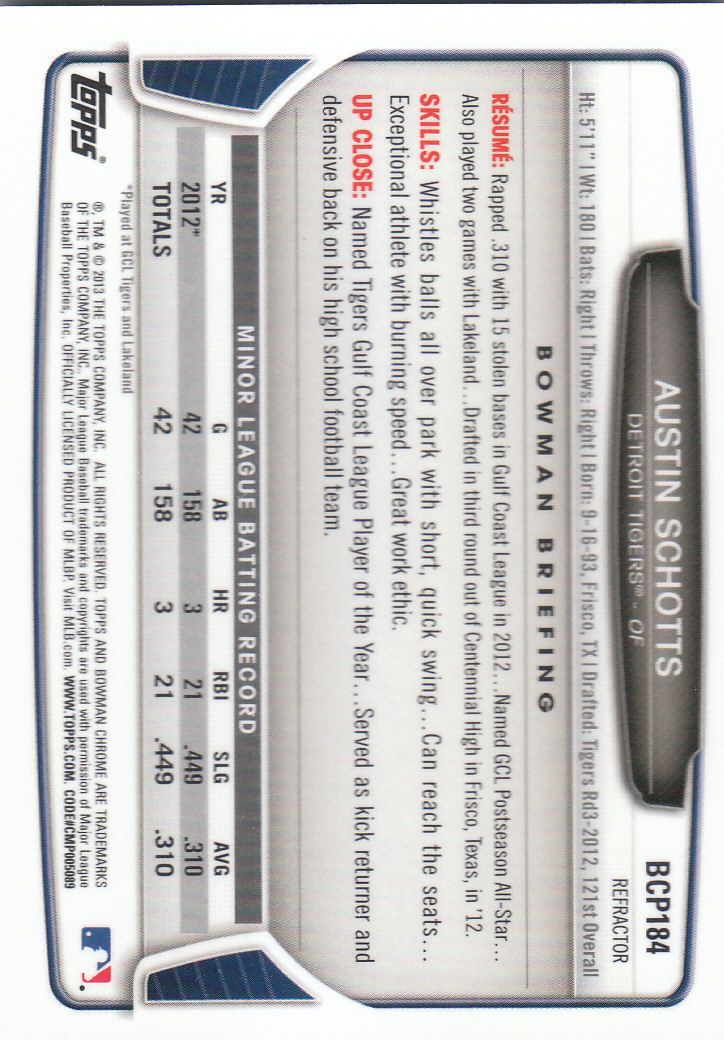 2013 Bowman Chrome Baseball Part 4 - Picture 123 of 316