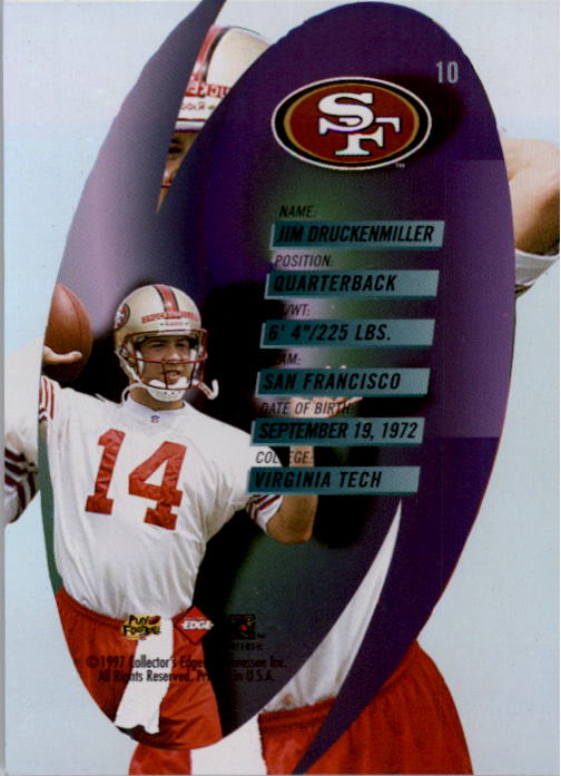 1997 Collector's Edge Extreme Finesse Holofoil #10 Jim Druckenmiller back image