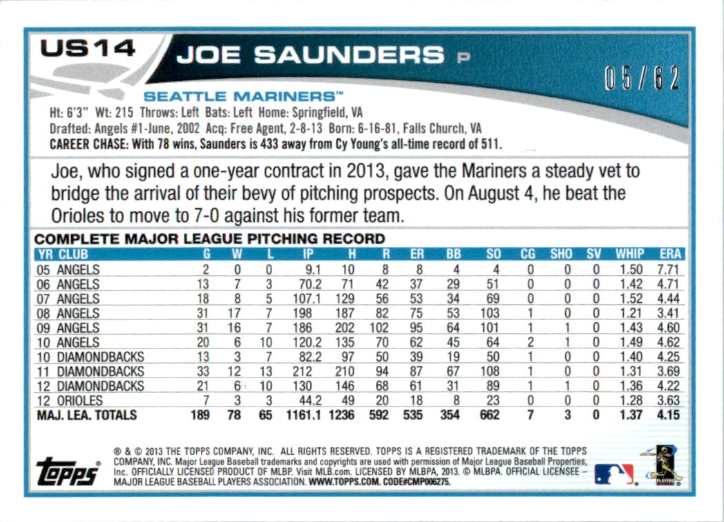 2013 Topps Update Black #US14 Joe Saunders