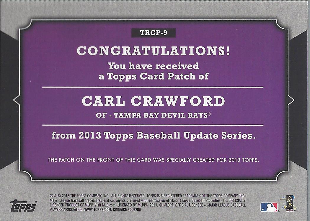 2013 Topps Update Rookie Commemorative Patches #9 Carl Crawford back image