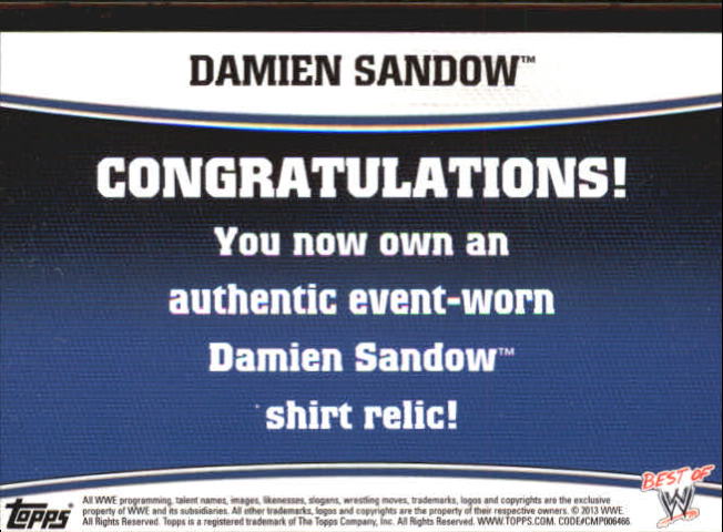 2013 Topps Best of WWE Swatch Relics #NNO Damien Sandow/Shirt back image
