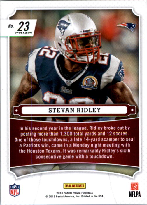 2013 Panini Prizm Monday Night Heroes Prizms Blue #23 Stevan Ridley