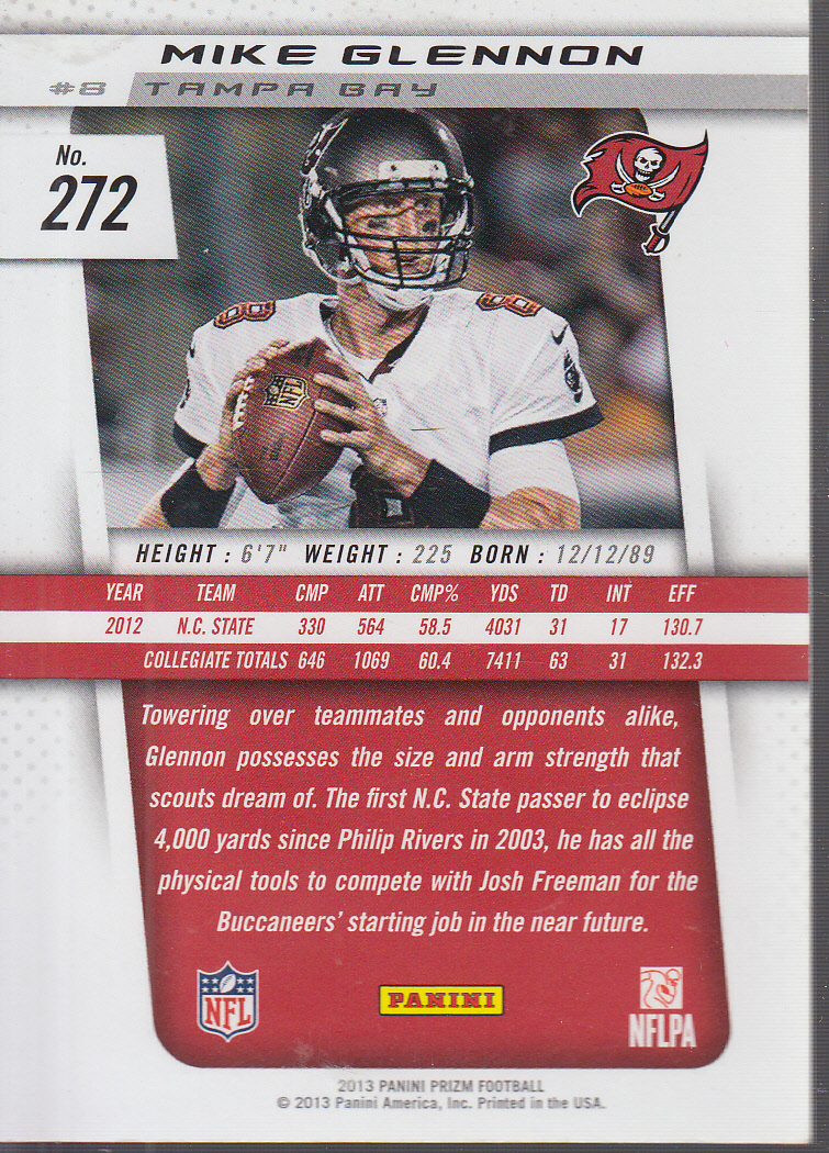 2013 Panini Prizm Rated Rookie Patches #272 Mike Glennon back image