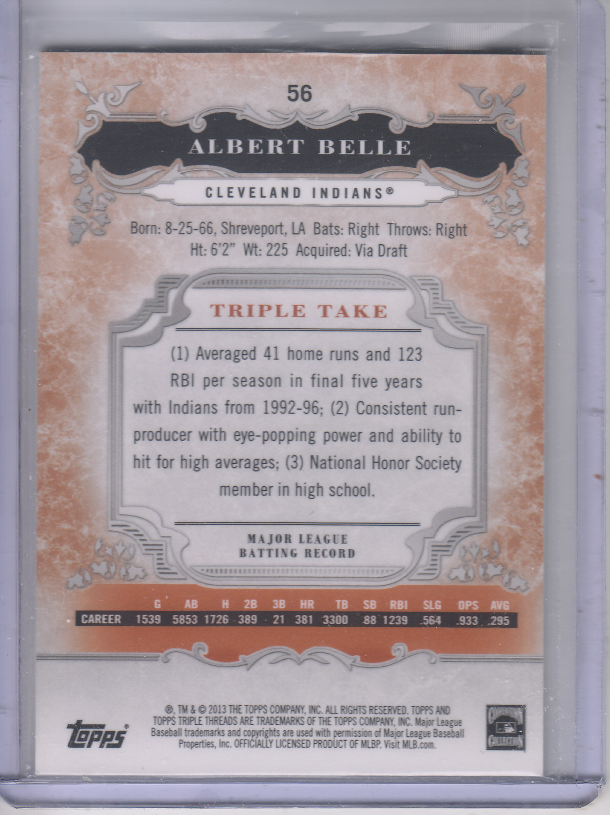 2013 Topps Triple Threads Amber #56 Albert Belle back image