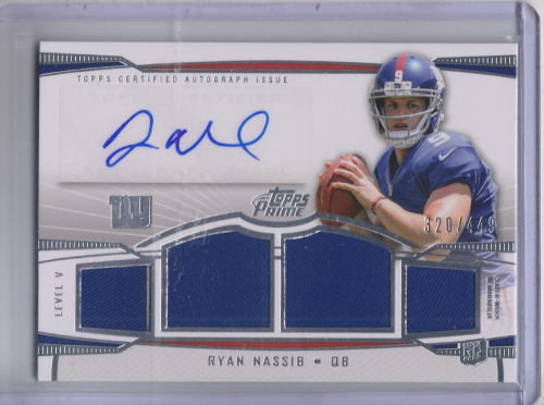 2013 Topps Prime Autographed Relics Level 5 Silver #PVRN Ryan Nassib/449