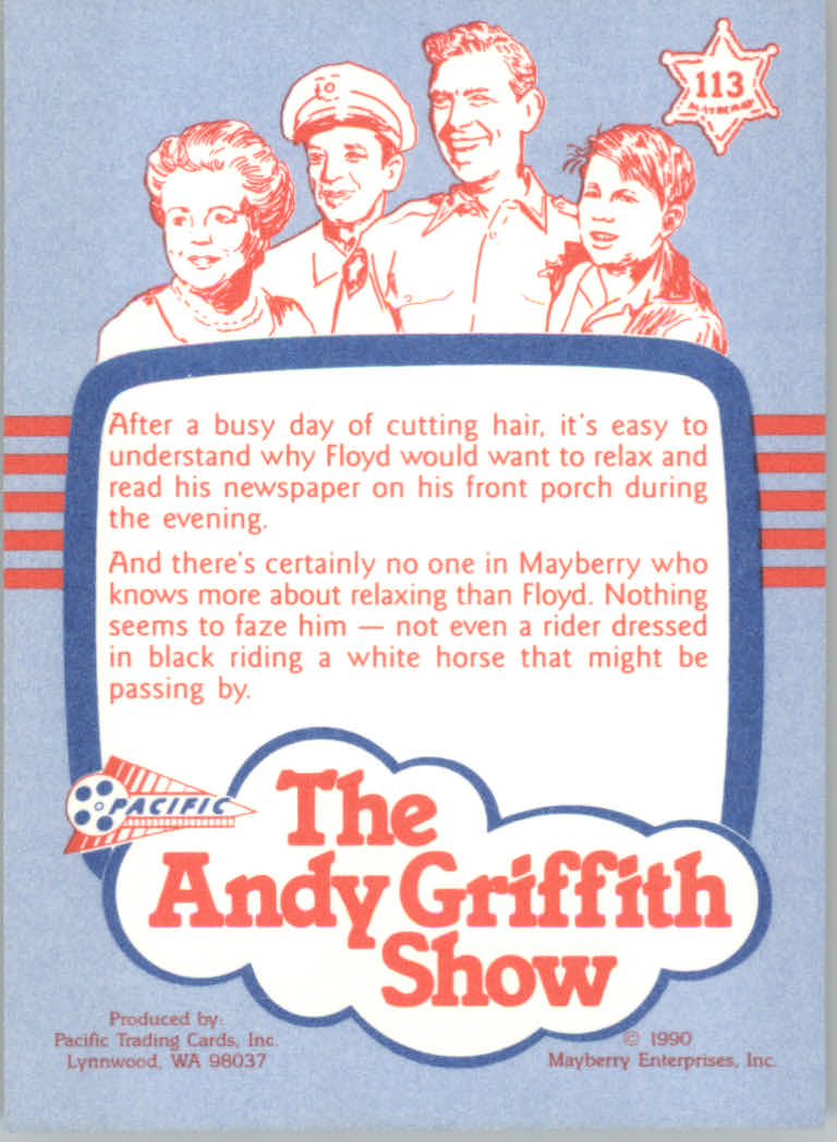 1990-91 Pacific Andy Griffith Show Complete Series #113 Evening News back image