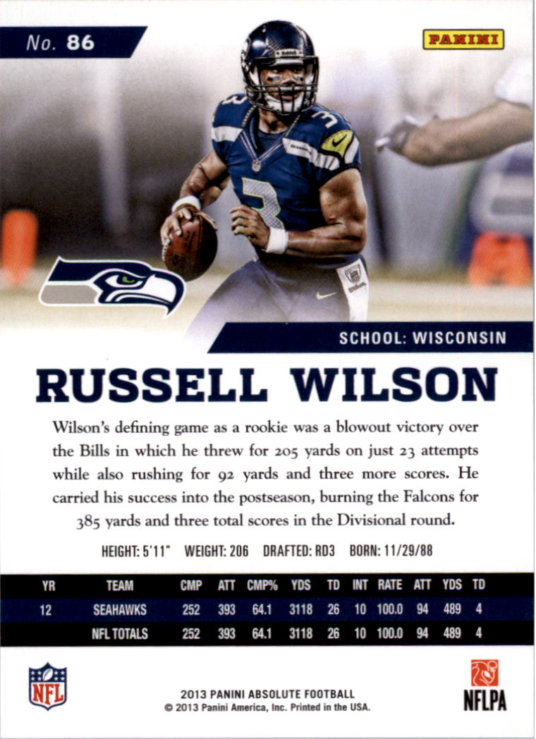2013 Absolute #86 Russell Wilson back image
