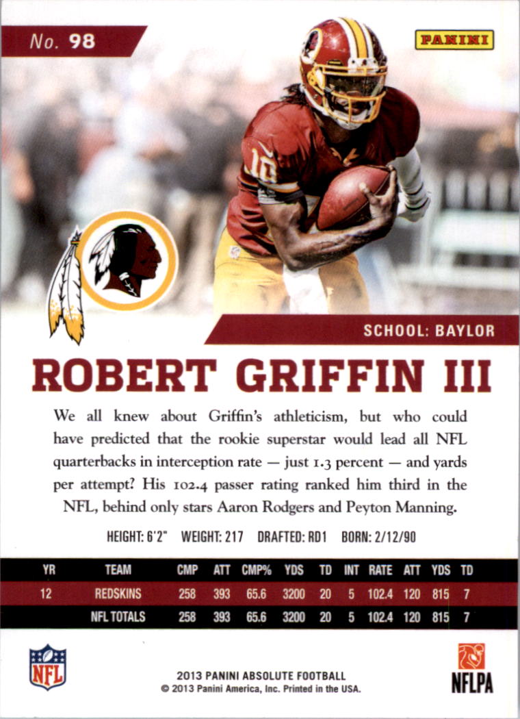 2013 Absolute #98 Robert Griffin III back image