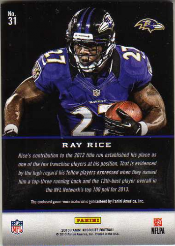 2013 Absolute Patches Team Logos #31 Ray Rice/25 back image