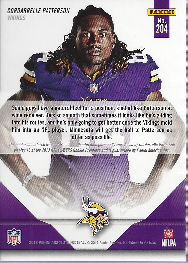 2013 Absolute Rookie Premiere Materials Oversize #204 Cordarrelle Patterson back image