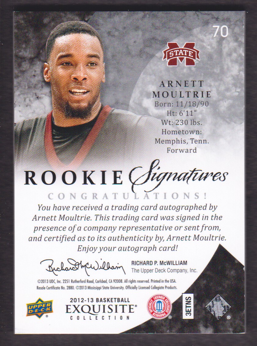 2012-13 Exquisite Collection Signatures Silver Spectrum #70 Arnett Moultrie back image