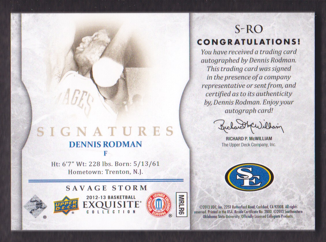 2012-13 Exquisite Collection Autographs #RO Dennis Rodman/30 back image