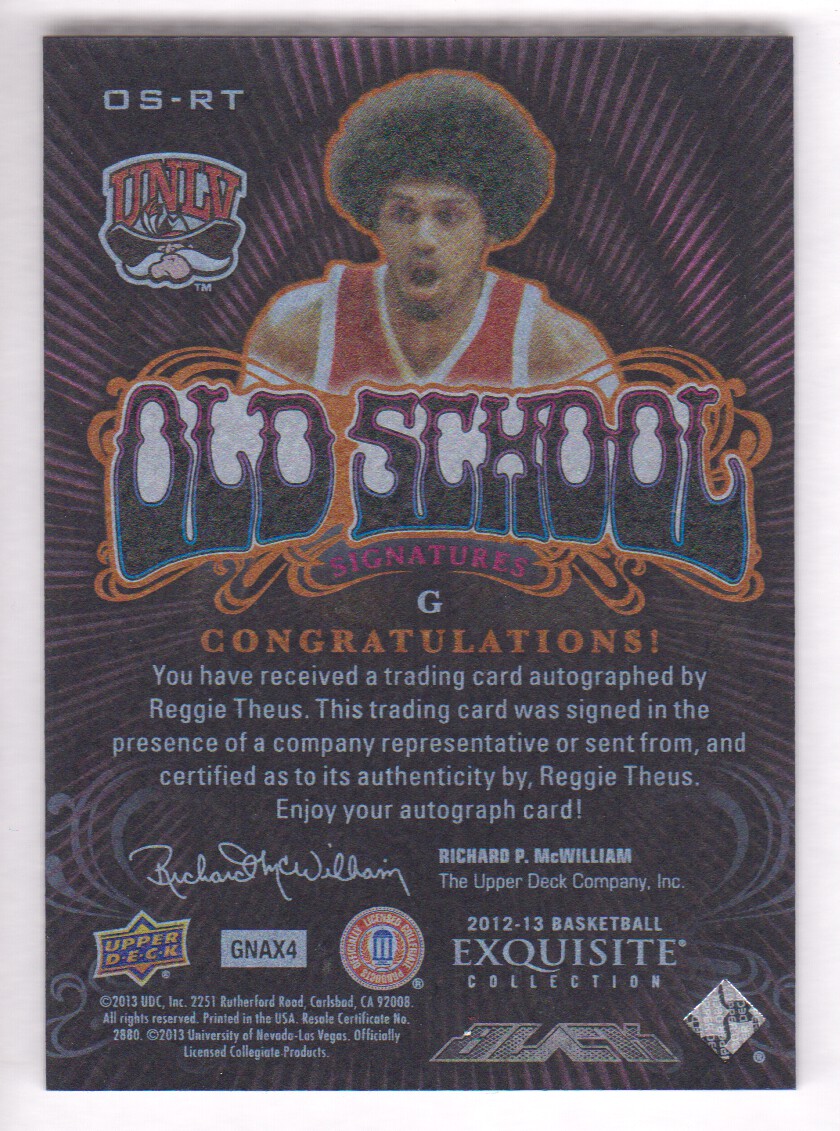 2012-13 Exquisite Collection UD Black Old School Autographs #RT Reggie Theus back image