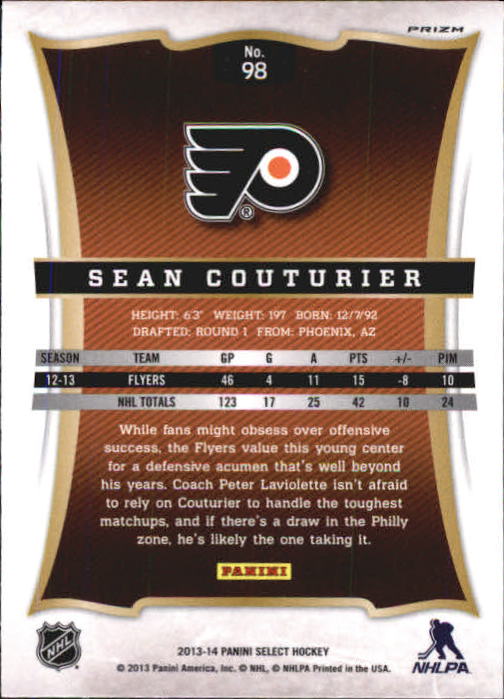 2013-14 Select Prizms #98 Sean Couturier back image