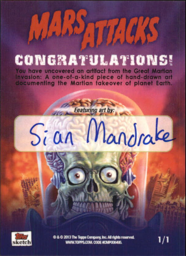 2013 Topps Mars Attacks Invasion Sketches #63 Sian Mandrake back image