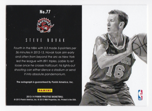 2013-14 Prestige Bonus Shots Autographs Red #77 Steve Novak/25 back image