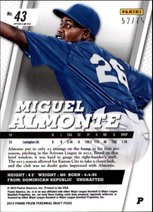 2013 Panini Prizm Perennial Draft Picks Blue Prizms #43 Miguel Almonte back image