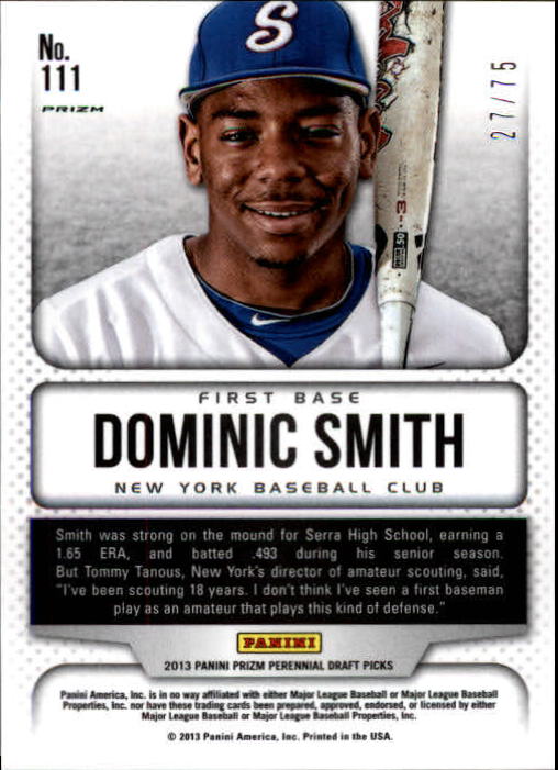 2013 Panini Prizm Perennial Draft Picks Blue Prizms #111 Dominic Smith DC back image