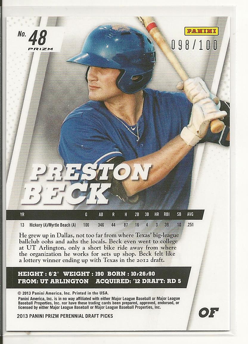 2013 Panini Prizm Perennial Draft Picks Red Prizms #48 Preston Beck back image