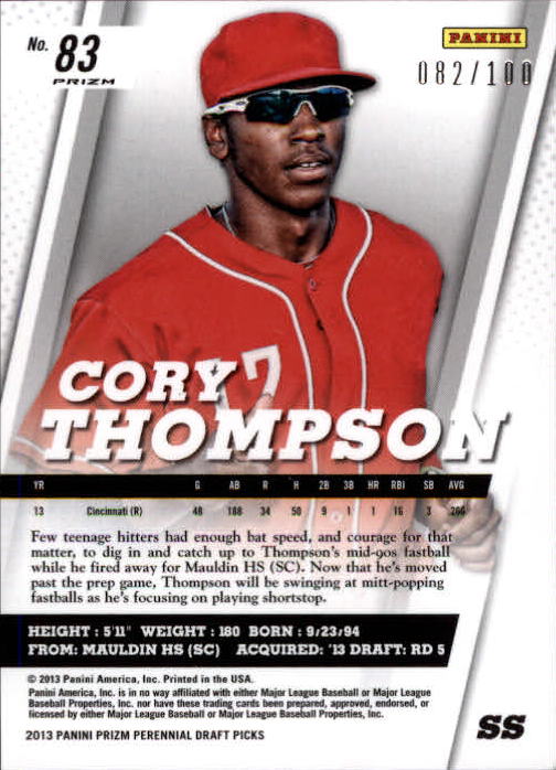 2013 Panini Prizm Perennial Draft Picks Red Prizms #83 Cory Thompson back image