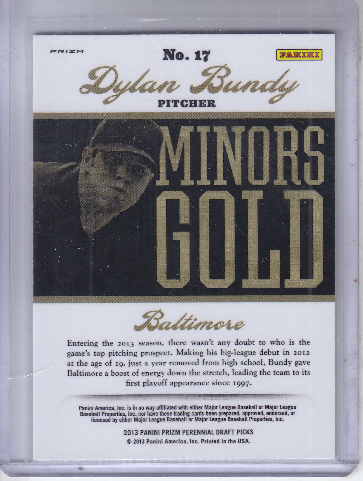 2013 Panini Prizm Perennial Draft Picks Minors Prizms #17 Dylan Bundy back image
