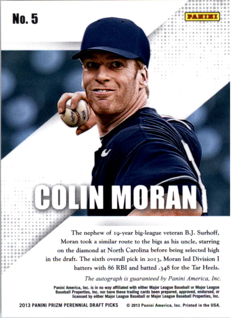 2013 Panini Prizm Perennial Draft Picks Prospect Signatures #5 Colin Moran back image
