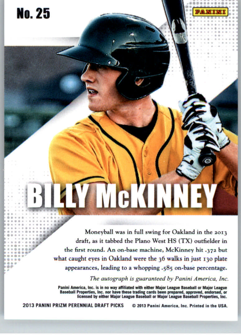 2013 Panini Prizm Perennial Draft Picks Prospect Signatures #25 Billy McKinney back image