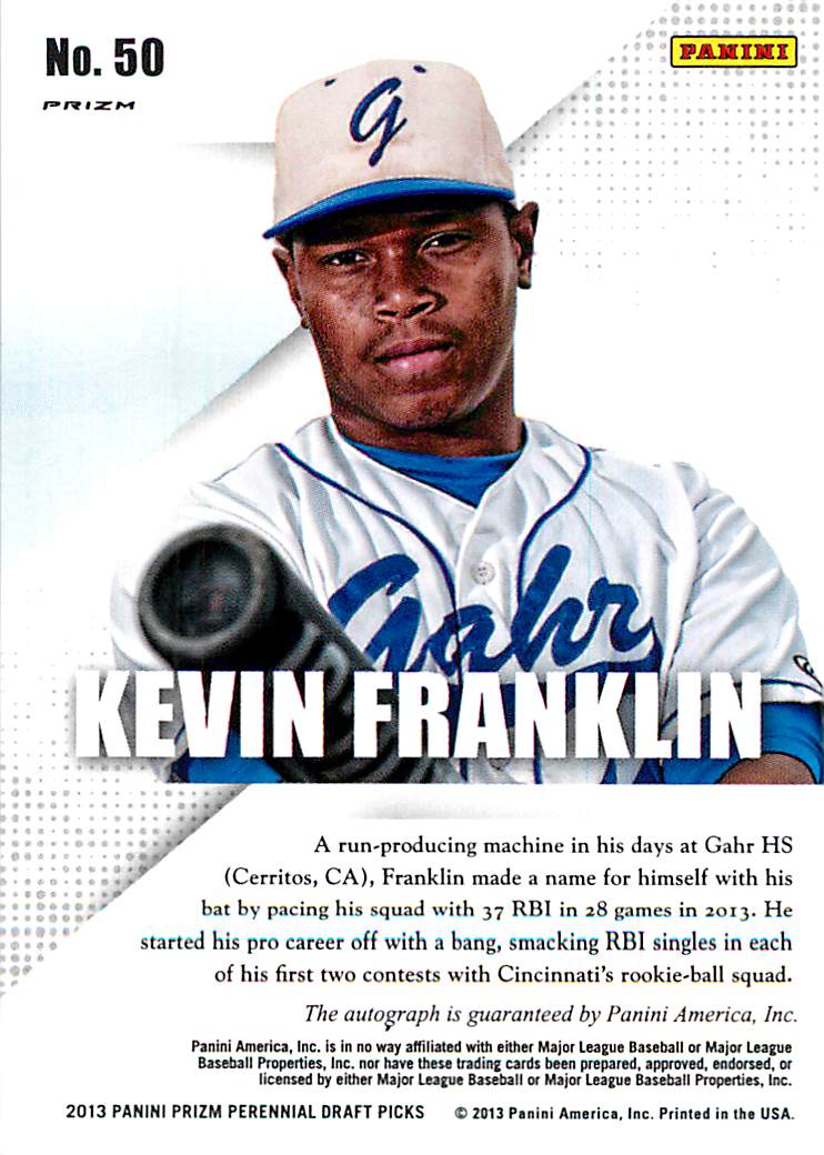 2013 Panini Prizm Perennial Draft Picks Prospect Signatures #50 Kevin Franklin back image