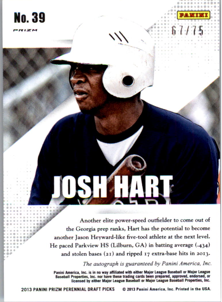 2013 Panini Prizm Perennial Draft Picks Prospect Signatures Blue Prizms #39 Josh Hart back image