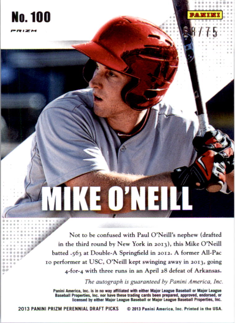 2013 Panini Prizm Perennial Draft Picks Prospect Signatures Blue Prizms #100 Mike O'Neill back image
