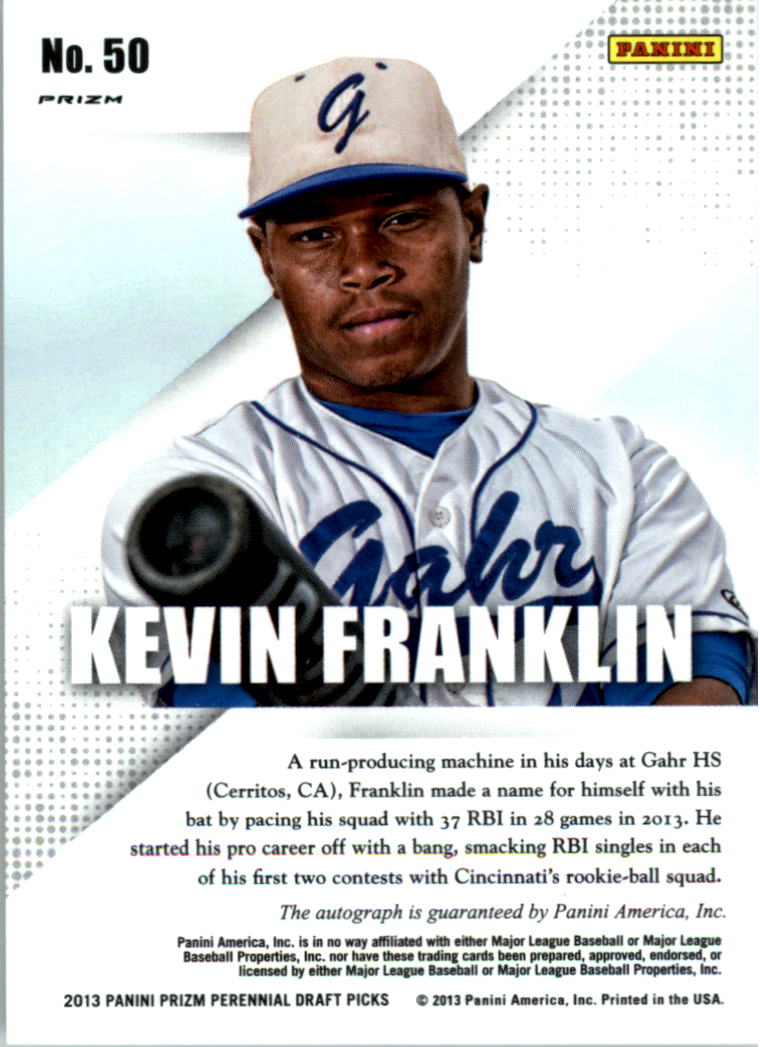 2013 Panini Prizm Perennial Draft Picks Prospect Signatures Green Prizms #50 Kevin Franklin back image