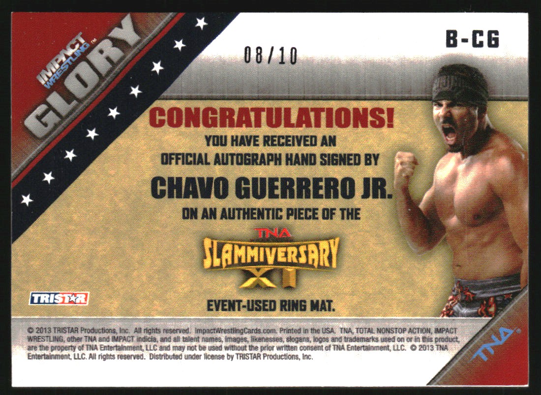 2013 TRISTAR TNA Impact Glory Autographed Mat Relics Blue #MCG Chavo Guerrero Jr. back image