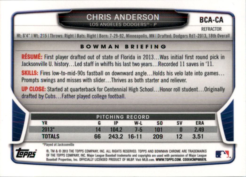 2013 Bowman Chrome Draft Draft Pick Autographs Refractors #CA Chris Anderson