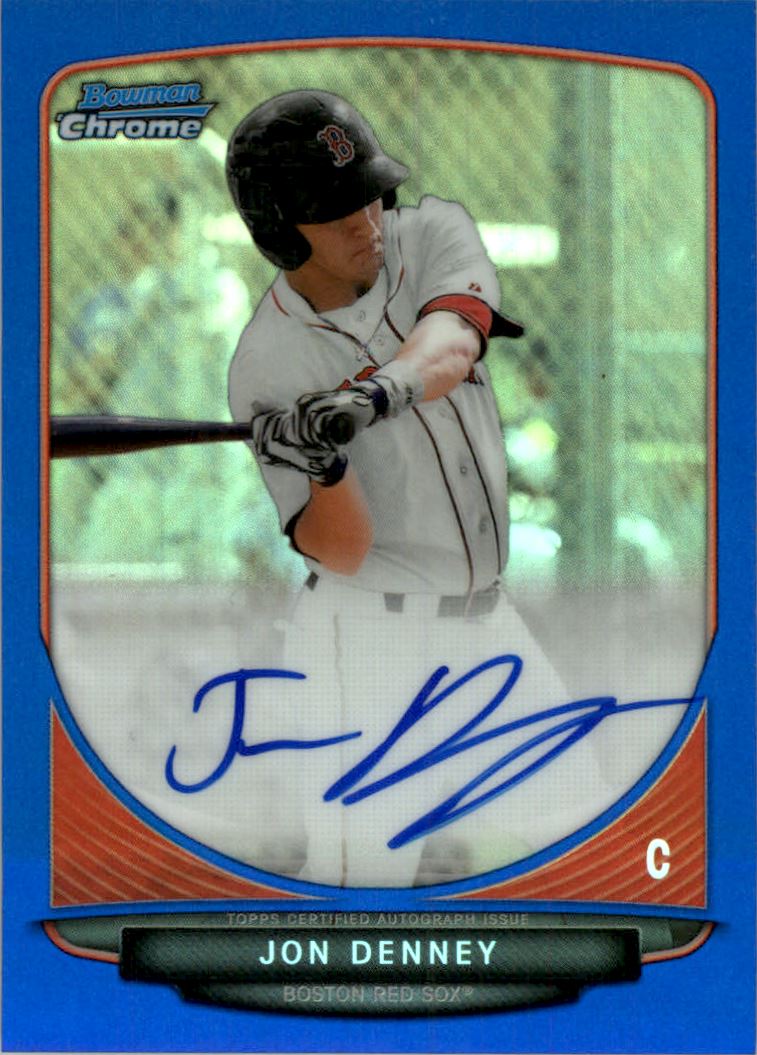 2013 Bowman Chrome Draft Draft Pick Autographs Blue Refractors #JD Jon Denney
