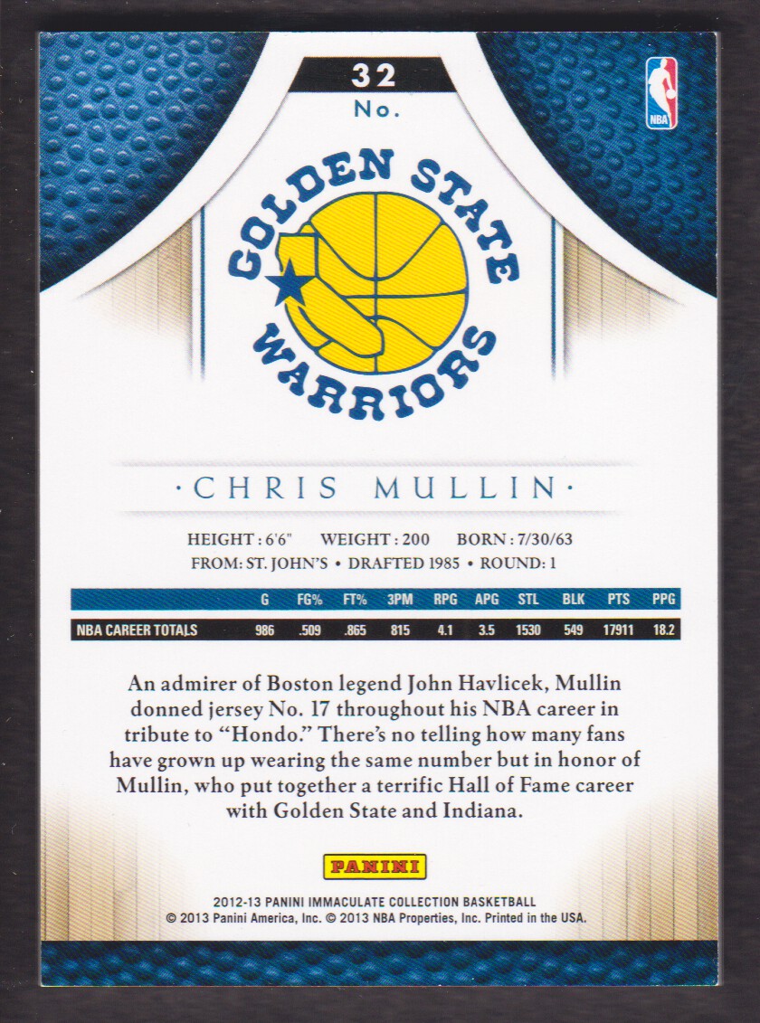2012-13 Immaculate Collection Gold #32 Chris Mullin back image