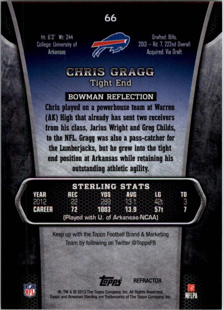 2013 Bowman Sterling Black Refractors #66 Chris Gragg back image