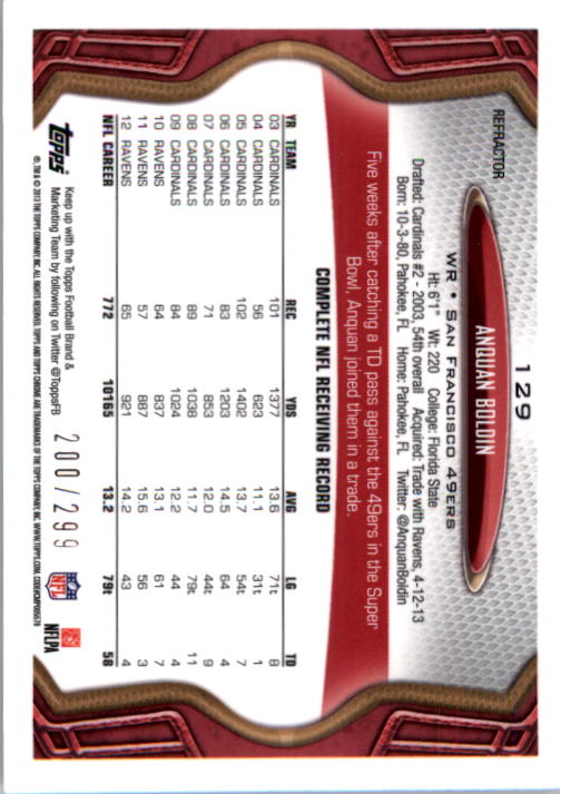 2013 Topps Chrome Black Refractors #129 Anquan Boldin