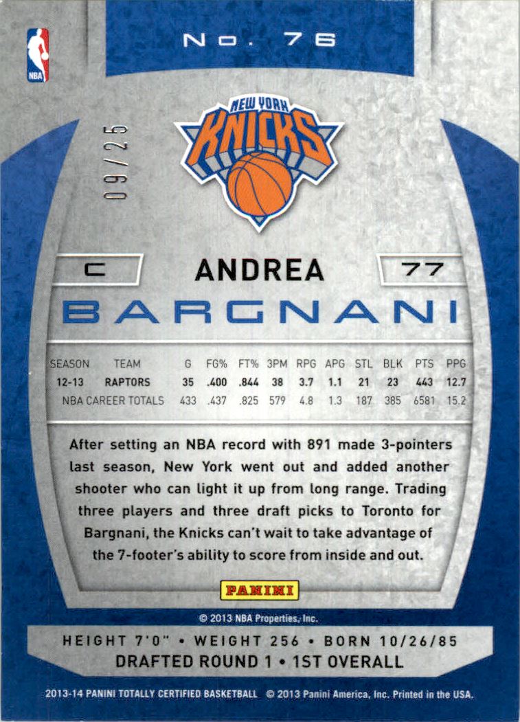 2013-14 Totally Certified Gold #76 Andrea Bargnani back image