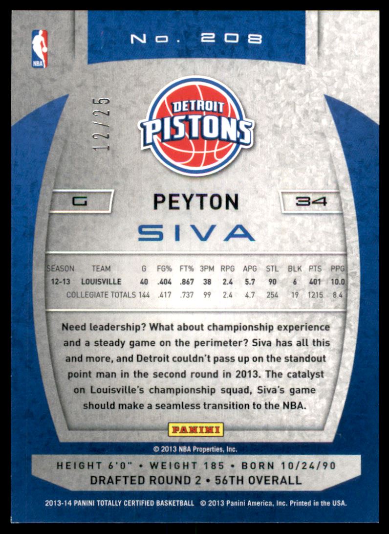 2013-14 Totally Certified Gold #208 Peyton Siva back image