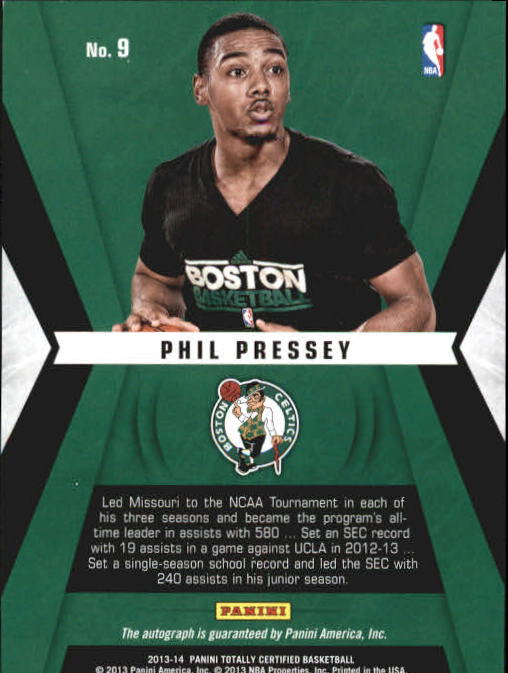 2013-14 Totally Certified Rookie Roll Call Autographs #9 Phil Pressey back image