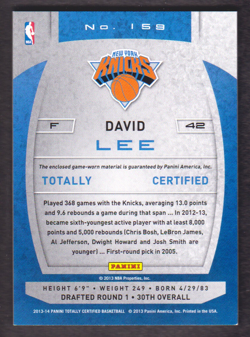 2013-14 Totally Certified Materials #159 David Lee back image