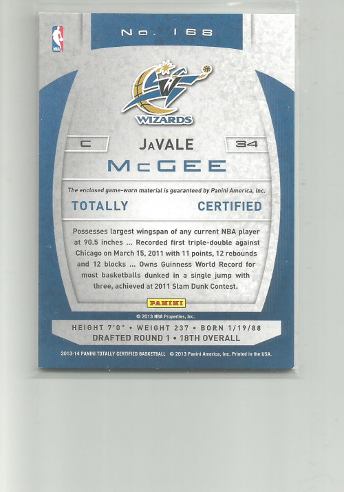 2013-14 Totally Certified Materials #168 JaVale McGee back image