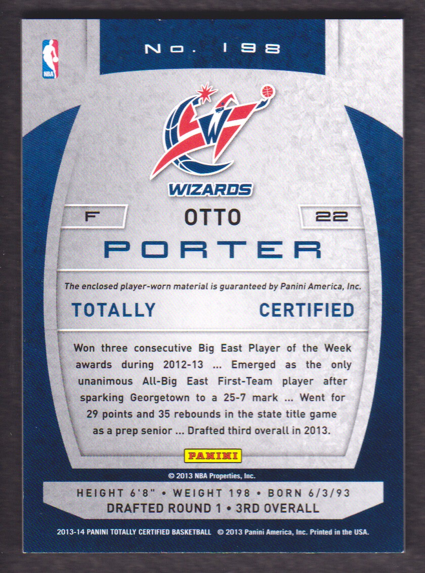 2013-14 Totally Certified Materials #198 Otto Porter back image