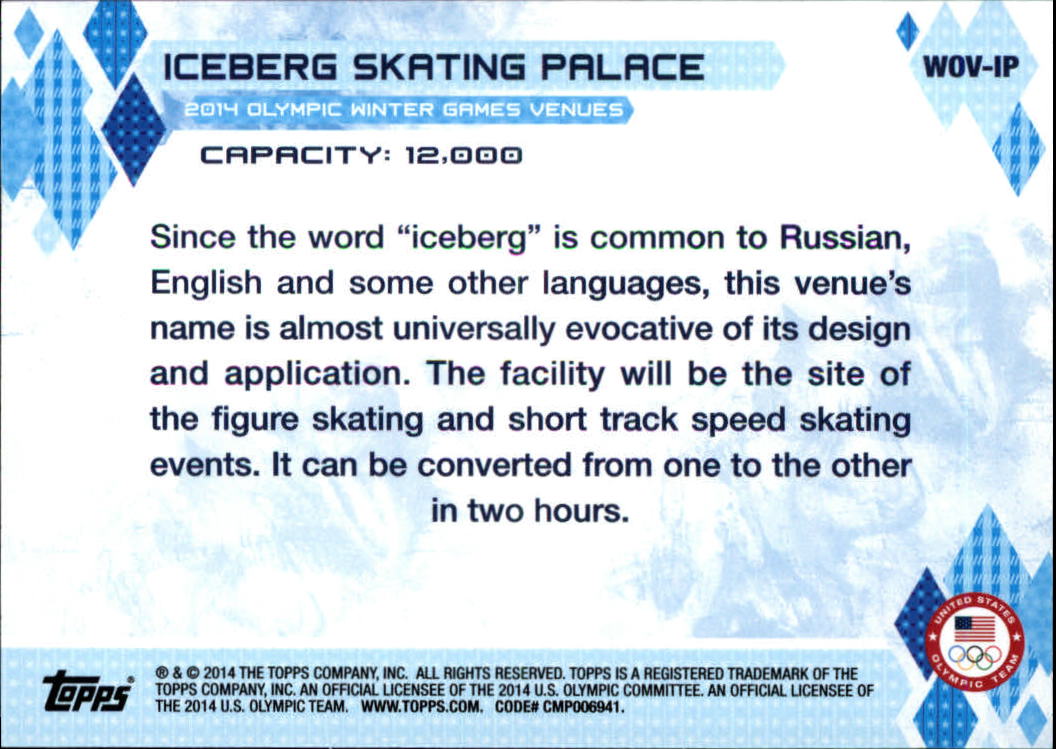 2014 Topps U.S. Olympic Team 2014 Olympic Venues #WOVIP Iceberg Skating Palace back image