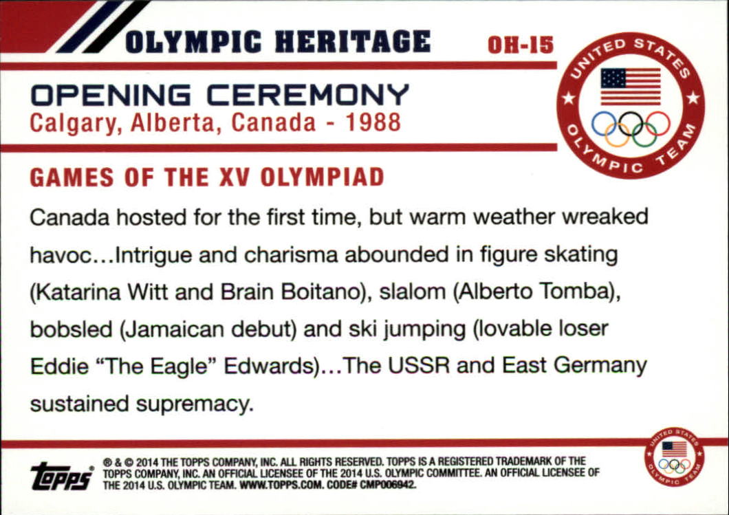 2014 Topps U.S. Olympic Team Olympic Heritage #OH15 1988 Calgary, Canada back image