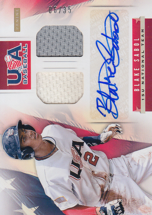 2013 USA Baseball 15U National Team Dual Patches Signatures #16 Blake Sabol