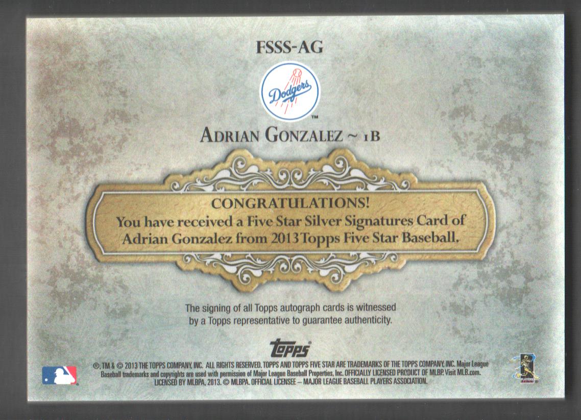 2013 Topps Five Star Silver Signings Red #AG Adrian Gonzalez back image
